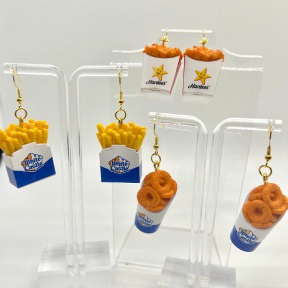 French Fries Earrings - Fast Food Earrings - White Castle, Hardees - Mini Brands - Picture 1 of 8
